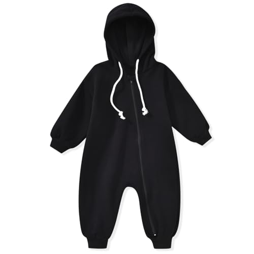 Image of Unutiylo Unisex Baby Boys Girls Long Sleeve Infant Baby Zipper Hooded Jumpsuits Romper Loose Outfit Clothes