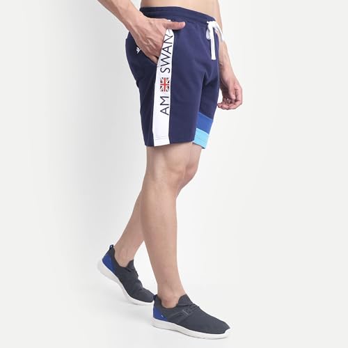 Image of AM SWAN Mens Premium Cotton Colourblocked Printed Stylish Comfort Knee Length Shorts