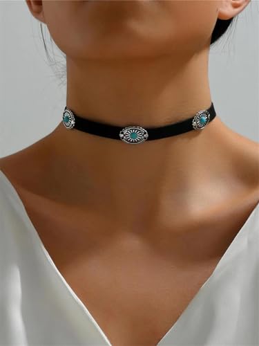 Boho Necklaces for Women - Country Cowgirl & Bohemian Jewelry - Turquoise Western Choker & Vintage Leather Cowboy Hat Necklace2