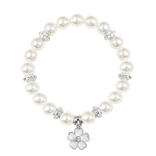Image of Bracelet Proposal Flower Girl Wedding,Teacher Thanksgiving Gifts,Flower Pendants and Pearl Bracelets for Wife Mother Daughter Packaged in Wedding Gift Boxes