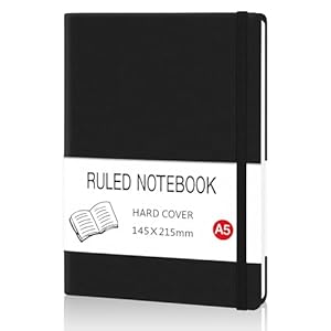 ojussa A5 Notebook 200 Pages Leather Journal Notebook Hardback Notepad with Bookmark, and Elastic Closure 14.5 x 21.5 cm, for School Office Home Business Writing