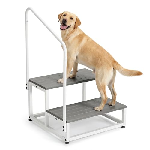 Veehoo RV Steps with Handrail for Dog Outdoor 2 Steps Dog Hot Tub Step with Handrail for 5th Wheel RVs Camper Trailers Non Slip Large Dogs Mobile Home Stairs Waterproof for Car Truck up to 300 lbs