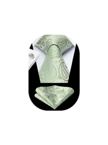 Image of HISDERN Ties for Men Paisley Floral Mens Ties and Pocket Square Cufflinks Set Classic Business Necktie Handkerchief