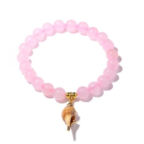 Needtt Natural Rose Pink Quartz Crystal Beads Bracelet Natural White Shell Charm Pink Bracelets Jewelry For Women Girl-48344 #TOP30