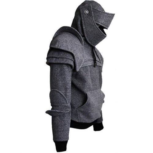 Men's Medieval Knight Hoodie Sweatshirt Vintage Long Sleeve Halloween Pullover Tops with Mask Trendy Casual Clothing2