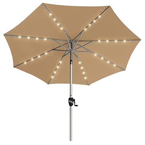BLUU-9-Ft-Patio-Umbrella-with-Solar-LED-Lights-5-Year-Fade-Resistant-Aluminum-Outdoor-Table-Umbrella-with-Tilt-Adjustment-and-Crank-for-Pool-Deck-Garden-and-Lawn-Beige BLUU 9 Ft Patio Umbrella with Solar LED Lights 5 Year Fade Resistant Aluminum Outdoor Table Umbrella with Tilt Adjustment and Crank for Pool Deck Garden and Lawn Beige