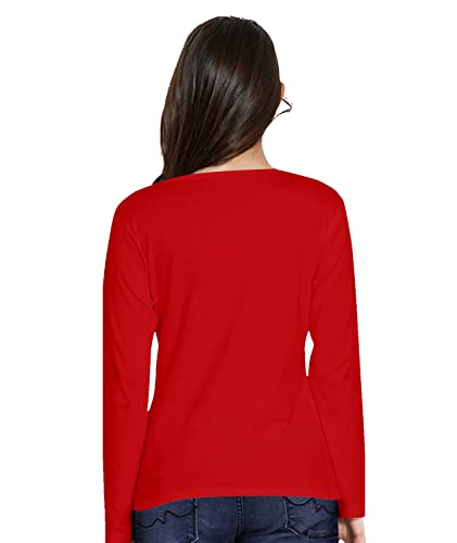 Image of Pooplu Women's Regular Fit Plain V Neck Full Sleeves Multicoloured 100% Cotton Pootlu T Shirt. Stylish, Casual Tshirts