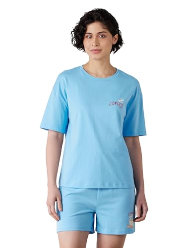 Image of Amazon Brand - Symbol Women's Cotton Oversized Fit T-Shirt and Shorts Night Suit | Two Piece Set (Available in Plus Size)
