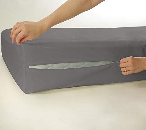 Excellent Soft 100% Egyptian Cotton Cot Size Camp Mattress Cover, Zips Around The Mattress (Silver Solid)