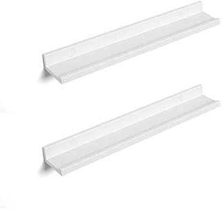 SONGMICS Floating Shelves Set of 2, Wall Shelves ledge with High Gloss Finish, 60 x 10 cm, for Picture Frames and Books, Living Room, Hallway, Bedroom, Bathroom, Kitchen, Office, White LWS60WT