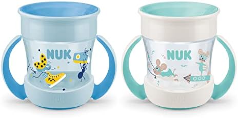 NUK Mini Magic Cup Trinklernbecher | auslaufsicherer 360°-Trinkrand | ab 6 Monaten | praktische Griffe | 160 ml | Junge | 2 Stück