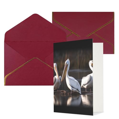 �O���[�e�B���O�J�[�h �_�[�N���b�h�̕����t�� Thinking of You Card Three Pelicans Happy Birthday ������ ���ҏ� �󔒂̃����J�[�h ������@��� 4x6