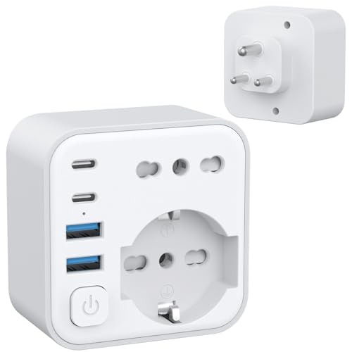 Aochxin Adattatore Presa India, 6 in 1 Adattatore India Italiano con 4 USB, per India, Nepal, Maldive, Pakistan, Bangladesh, Sri Lanka, Adattatore Prese India 3680W, Spina da Viaggio (Tipo D)