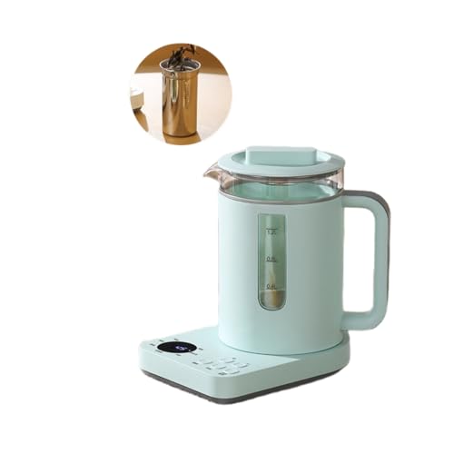 fancyfly電気ケトル ガラスケトル 温度調節機能付き 養生ポット 厚手ガラス製 家庭用多機能110v湯沸かし器 急速沸騰 空焚き防止機能 大容量 お茶 ミルク コーヒー 湯沸かし 電気ポット 家庭用やギフトに最適 (フィルター付き,グリーン)