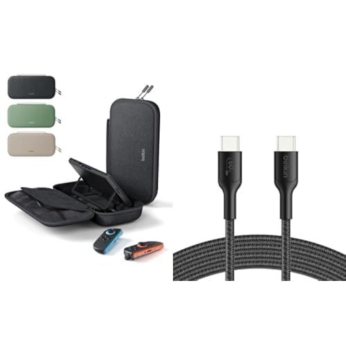 Belkin Gaming Nintendo Switch 2 Charger Case with Removable 10,000mAh Power Bank + Gaming USB-C to USB-C Cable 60W (6.6ft), Braided Type C Charger