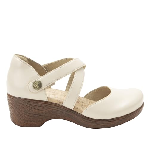 Image of Alegria Womens Savina Leather Wedge - Stylish and Versatile Mary Jane for Endless Support - Enhanced Arch Slip Resistant Platform Ankle Cross Strap Heel for Professionals