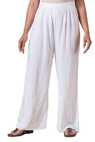 Image of Hand Embroidered Chikankari Soft MUL MUL Palazzo Free Size White (Size Free Size)