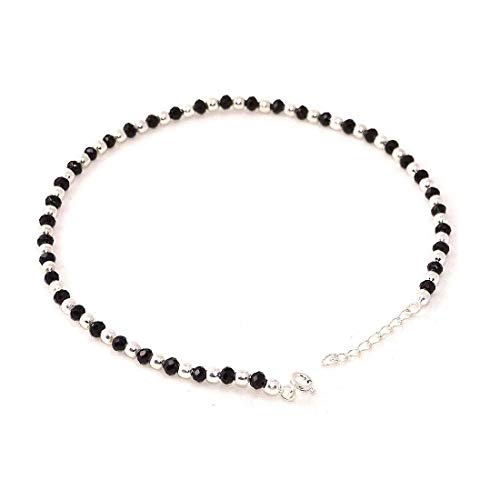 Kukshya Jewellers 925 Sterling Silver Nazariya Anklet for Women & Girls with Black and Silver Crystal Beads (Crystal) in 92.5% Sterling Silver 1 piece (Ball Nazariya Payal)