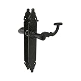 Amig - Juego de Manillas rústicas - Placa Martilleada - 280 x 45 mm - Ideal para Aumentar la Privacidad de una Estancia - Placa de Acero y Tirador de Zamak Negro