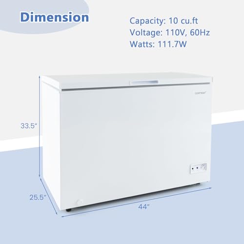 Costway 10555US-WH-CYPF 10 Cu.Ft. Chest Compact Deep 7-Level Adjustable Temperature, Removable Basket Freestanding Top Open Door Freezer thumb #5