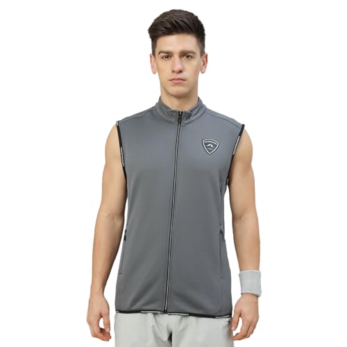 Image of TECHNOSPORT Men's Solid Slim Fit Sleeveless Fleece Regular Jacket
