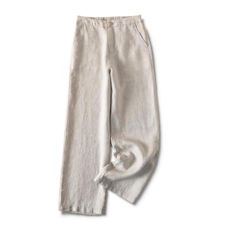 SevenBoy Men's Summer Thin Loose Slim Casual Linen High-Waisted Straight Pants