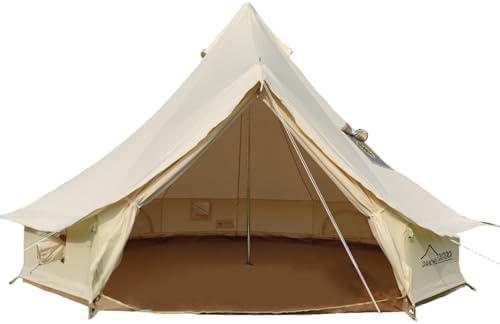 DANCHEL OUTDOOR B5PRO Waterproof Canvas Bell Tent with AC Port, 4 Season Yurt Tent with Stove Jack Glamping All Year Living 8 Person Large Family Camping, 20ft/6M