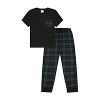 ThePyjamaFactory Boys Blue Green Check Woven Long Cotton Pyjama Set PJs for Kids (9-10 Years)