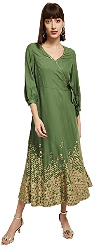 Image of Max Women's Rayon Printed Ethnic Wrap Midi Dress Ankle Length