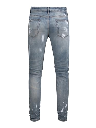 Jeans Pants Trousers Denim Black Patch Paint Design Men's Street Piercing Slim Fit Stretch Men3