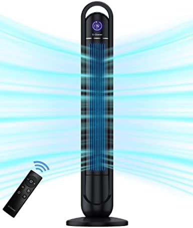Tower Fan for Bedroom- 45" Oscillating Tower Fan with Remote, Bladeless Fans with 24H Timer, Cooling Fan, 3 Speeds, 3 Modes, LED Display, Standing Floor Fan for Bedroom Living Rooms Home Office, Black