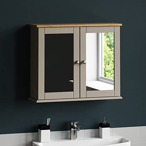 Bath Vida Priano-Armario de baño con Espejo para Puerta Doble, Color Gris, Grey 2 Door Mirrored Bathroom Cabinet Cover