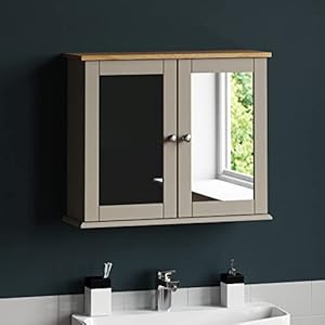 Bath Vida Priano Double Door Mirrored Bathroom Cabinet Storage Cupboard Wall Mounted, Grey
