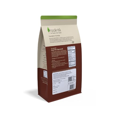 Image of Praakritik Organic Sprouted Ragi Atta Flour 500g, Goodness of sprouted Ragi, 100% Organic & Natural, Fibre, Protein & Nutrient rich flour