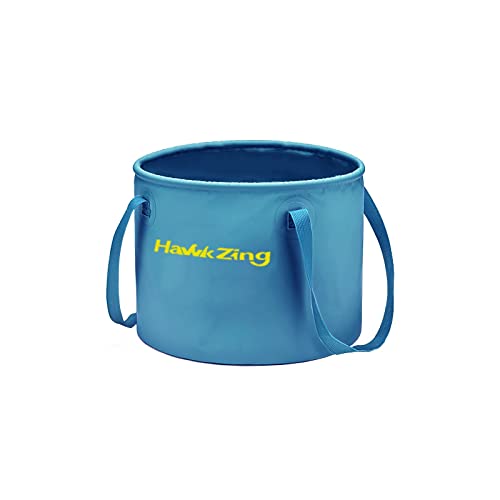 Hawk Zing 公式サイト直営店折畳式バケツ キャンプ用10L 水汲み 布バケツ 大容量 水の容器 洗い桶 防水バケツ コンパクト 軽量 アウトドアキャンプ用 洗車 足湯 防災 洗濯 園芸 (空青い, 10L)
