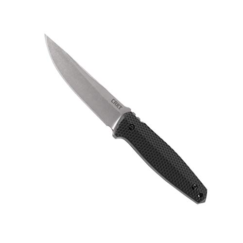 CRKT Strafe Fixed Blade Knife with Sheath: Field Utility Knife, Stonewashed Blade, Friction Grooves, Textured Handle, J-Hook Belt Carry 1210
