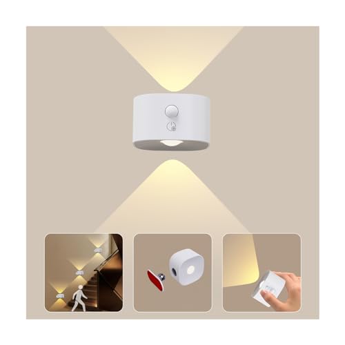 Image of UP&Down Light Source Wall Sconces with Motion Sensor, Cordless LED Wall Night Lights 360Rotate & Rechargeable Battery Operated, 3 Brightness, Indoor Motion Detection Wall Lamps for Pic Corridor-White