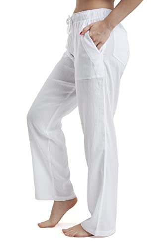 J CE Women's Cotton Gauze Low Waist Beach Pants with Pockets