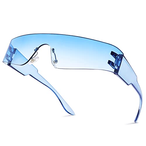 Image of COASION Wrap Around Sunglasses for Women Men Trendy Rimless Futuristic Shades Y2k Shield Flat Top Fashion Eyeglasses