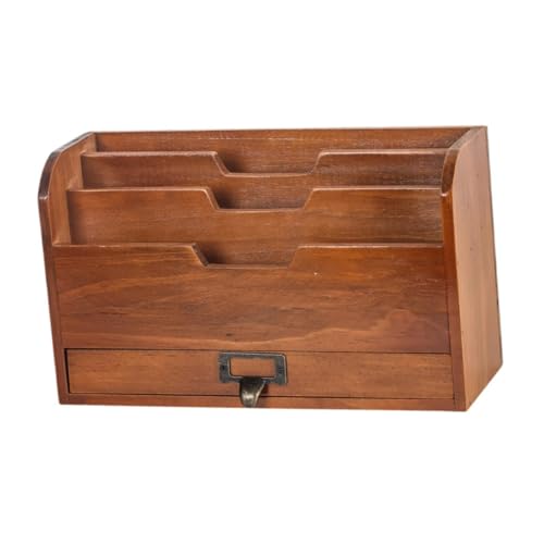 Boîte de tri de fichiers en bois marron et support à lettres pour bureau