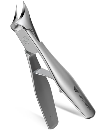 VANWIN Ingrown Nail Clippers, Slant Curved Blade Nail Clippers for Men Thick Ingrown Toenails with 33mm Wide Jaw Opening, Heavy Duty Stainless Steel Toenail Clippers for Seniors Thick Toenails Silver