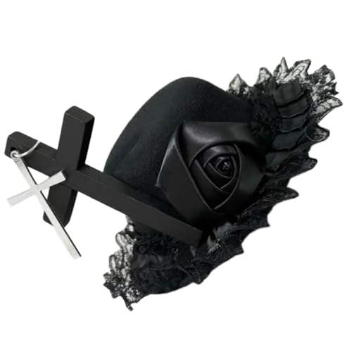 Limtula Sombrero De Encaje Pequeño Cruzado Punk Hecho A Mano Adorno Para Cabello Mujeres Sombreros Juego Rol Accesorios La Cabeza Disfraz Anime Sombreros Festivales