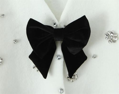 Women Rhinestones Hollow Knit Cardigan Slim V-Neck Bow Long Sleeves Sweater Outerwear3