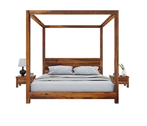 Image of TG Furniture Solid Sheesham Wood Grand Maldives Poster King Size Bed for Bedroom | Wooden Poster Bed for Home & Hotel | Palang Double Bed Cot Without Storage | 78 x 72 Inch | Honey Finish