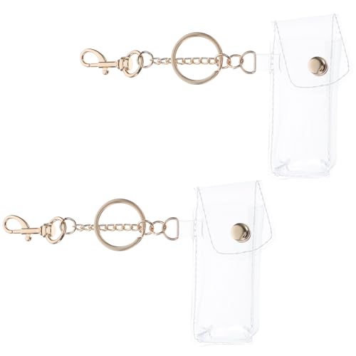 PACKOVE Transparent Lipstick Keychain Pouch Clear Mini Lip Gloss Holder Lip Balm Case Compact Portable Key Ring Organizer for Travel and Daily Use