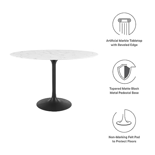 Image of Modway Lippa 48 inch Oval Artificial Marble Dining Table, Black White