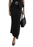 PRETTYGARDEN Women's 2025 Fall Maxi Pencil Skirt High Waisted Slit Work Office Trendy Long Skirts Business Casual Outfits (Black,Large)