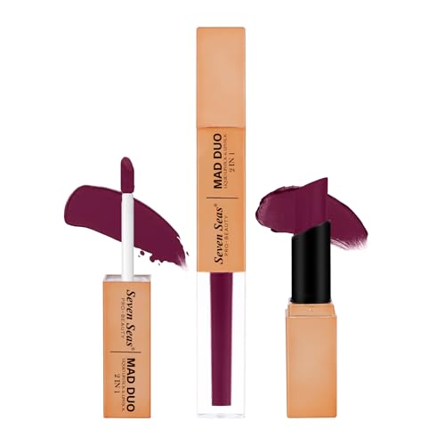 Image of Seven Seas 2in1 Non-Transfer | Smooth Texture | Hydrating | Long Lasting | Water-Proof | Full-Coverage Mad Duo Liquid Lipstick & Lipstick (Nightshadz, 4ml,3g)