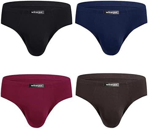 wirarpa Men's Underwear 4 Pack Modal Microfiber Briefs No Fly Covered Waistband Silky Touch Underpants Black Navy Burgundy Brown, X-Large