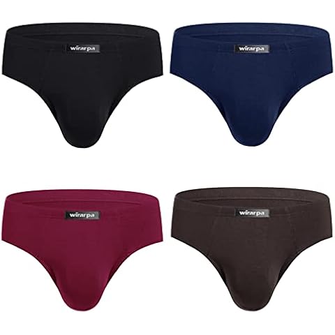 wirarpa Men's Underwear Modal Microfiber Briefs No Fly Covered Waistband Silky Touch Underpants 4 Pack Black Navy Burgundy Brown, Medium Cover